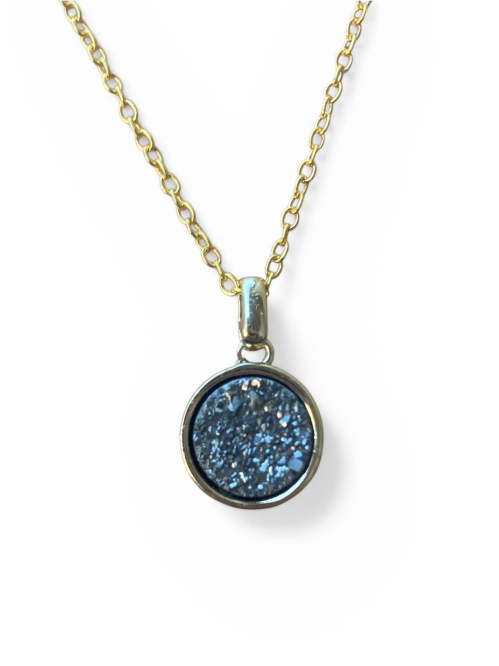 Gold Chain Necklace with Blue Druzy Pendant